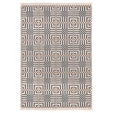 VAMDRUP: brown & white checkered wool rug, rectangular, hand-crafted with cotton & wool, traditional scandinavian pattern