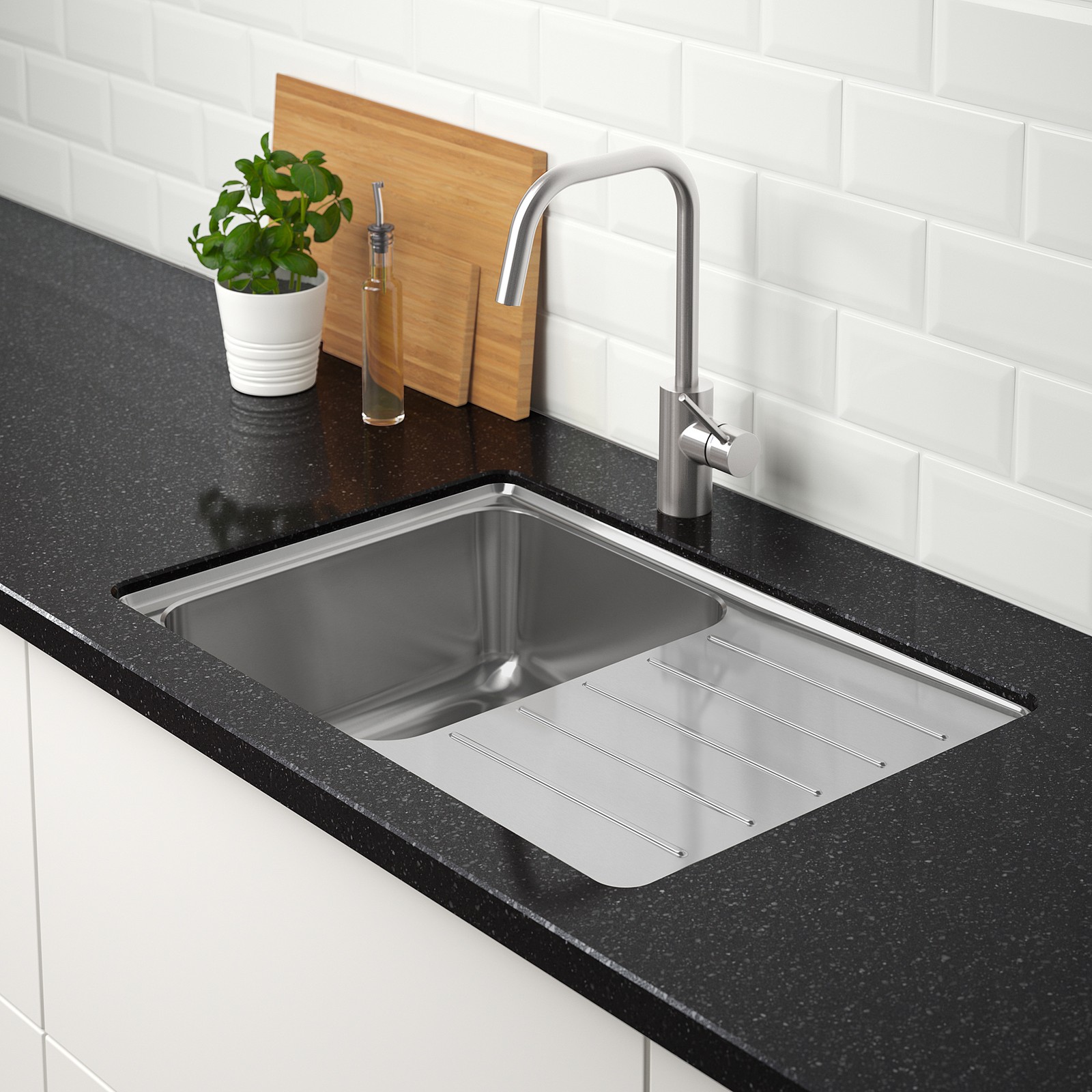 VATTUDALEN Inset sink, 1 bowl with drainboard, stainless steel for