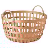 VÄXTHUS: round wooden basket, natural color, woven design, sturdy handles, and plastic feet.