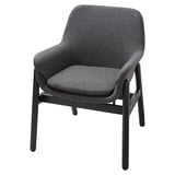 Gray VEDBO armchair, polyester, black legs.
