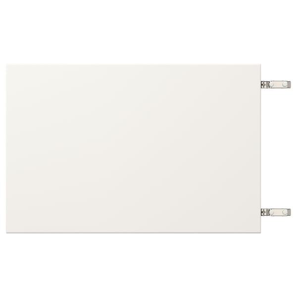 White VEDDINGE cabinet with nickel hinges.