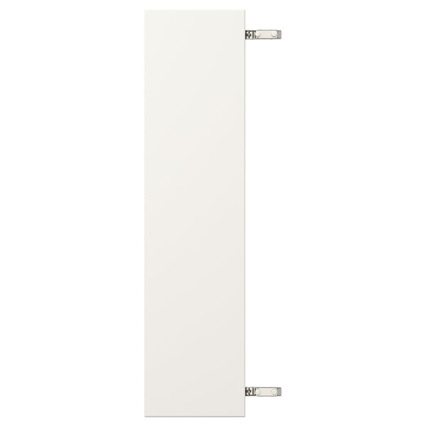 VEDDINGE - white cabinet door. White, rectangular, simple design, two metallic hinges.