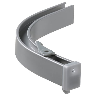 A grey VIDGA corner curtain rail. This aluminum rail bends 90 degrees, ideal for creating a light-blocking canopy.