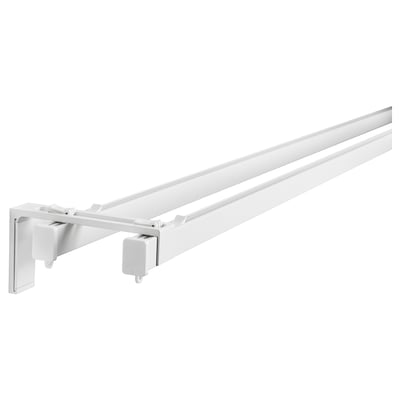 A VIDGA white double curtain rod, slim design, made from aluminum and plastic, for mounting on the wall.