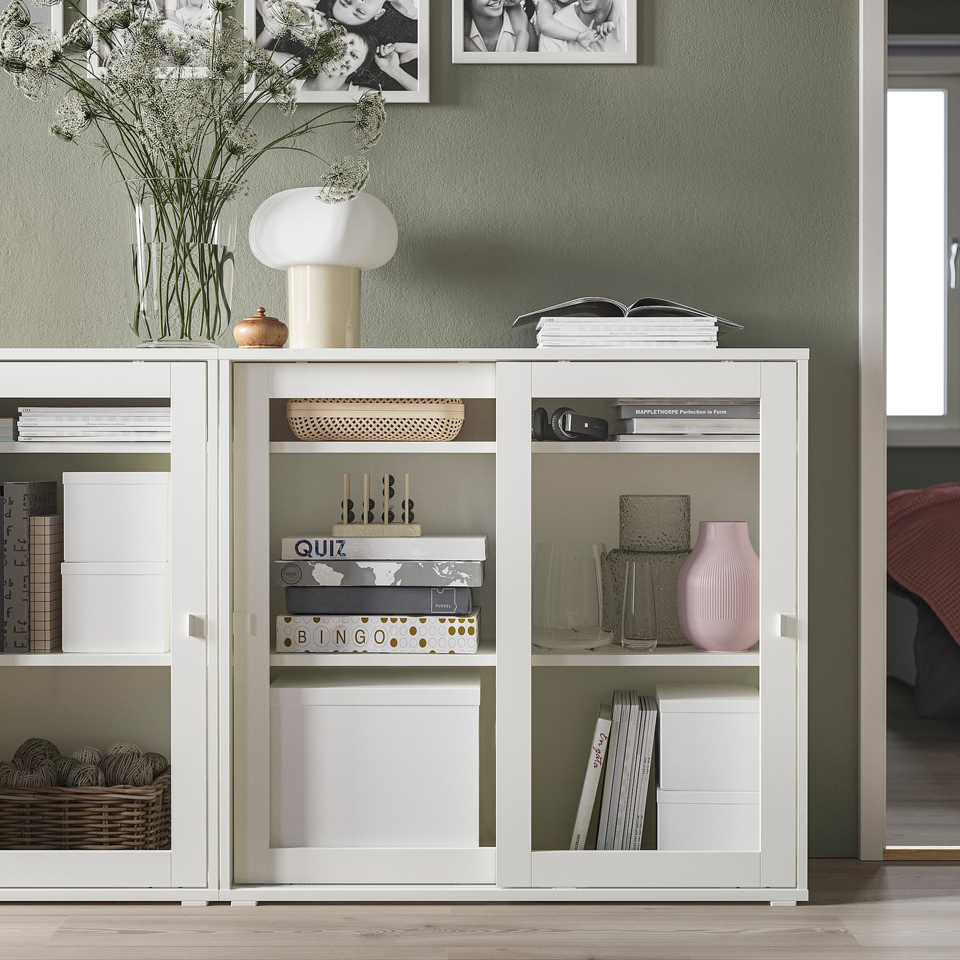 VIHALS cabinet with sliding glass doors, white, 95x37x90 cm - IKEA