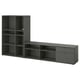 Modern black storage set: shallow tv unit and tall cube shelves. Sleek, minimalist design. Ideal for living spaces or offices.