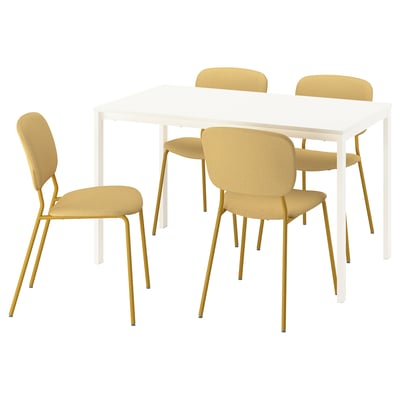 VIHALS / VIHALS Table and 4 chairs, white white/yellow Tibbleby yellow, 125x74 cm