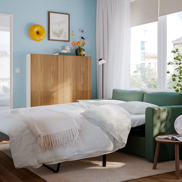 VIMLE 2-seat sofa-bed, Knäbäck grey-green