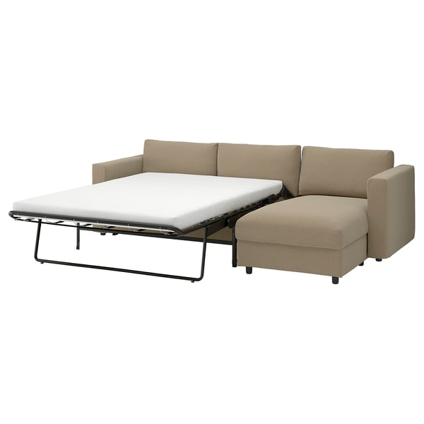 VIMLE 3-seat sofa-bed with chaise longue, Johanneshov brown-beige