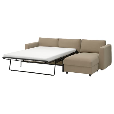 VIMLE 3-seat sofa-bed with chaise longue, Johanneshov brown-beige
