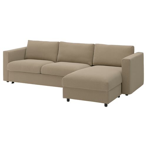 VIMLE 3-seat sofa-bed with chaise longue, Johanneshov brown-beige
