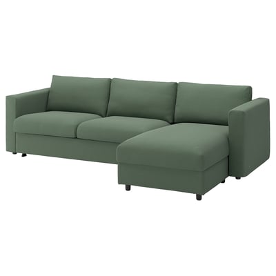 VIMLE 3-seat sofa-bed with chaise longue, Knäbäck grey-green