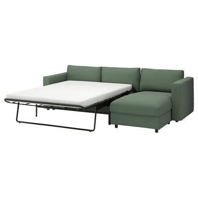 VIMLE 3-seat sofa-bed with chaise longue, Knäbäck grey-green