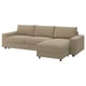 VIMLE 3-seat sofa-bed with chaise longue, with wide armrests/Johanneshov brown-beige