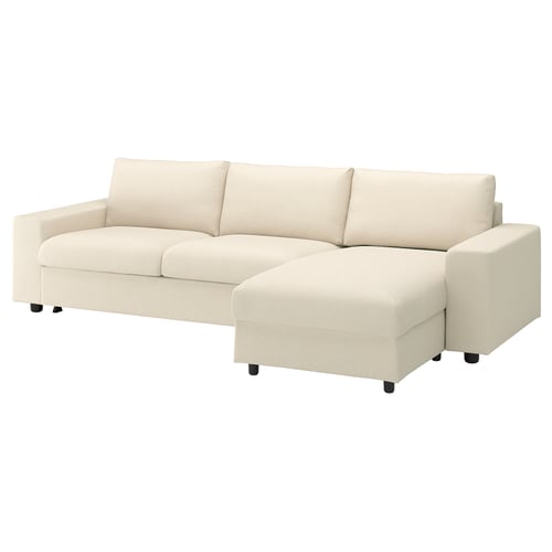 VIMLE 3-seat sofa-bed with chaise longue, with wide armrests/Knäbäck light beige