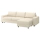 VIMLE 3-seat sofa-bed with chaise longue, with wide armrests/Knäbäck light beige
