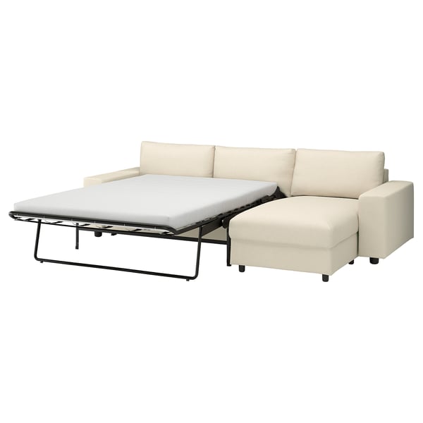 VIMLE 3-seat sofa-bed with chaise longue, with wide armrests/Knäbäck light beige
