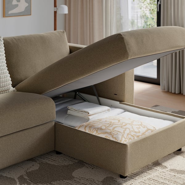 VIMLE 3-seat sofa, with chaise longue/Johanneshov brown-beige