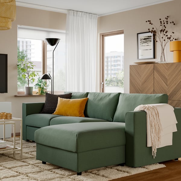 VIMLE 3-seat sofa, with chaise longue/Knäbäck light beige