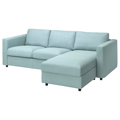 A light blue VIMLE sectional sofa with a chaise lounge, featuring a modern, clean design with removable, machine-washable fabric cover.