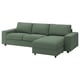 VIMLE 3-seat sofa with chaise longue, with wide armrests/Knäbäck grey-green