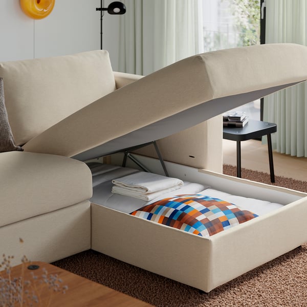 VIMLE 3-seat sofa with chaise longue, with wide armrests/Knäbäck light beige