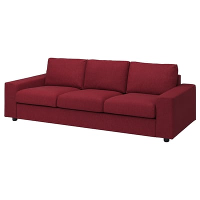 Red, modern sofa, three cushions, square shape, comfy fabric, VIMLE design.