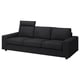 Black VIMLE sofa, modern design, three-seater, plush cushions, grey pattern, wooden legs.