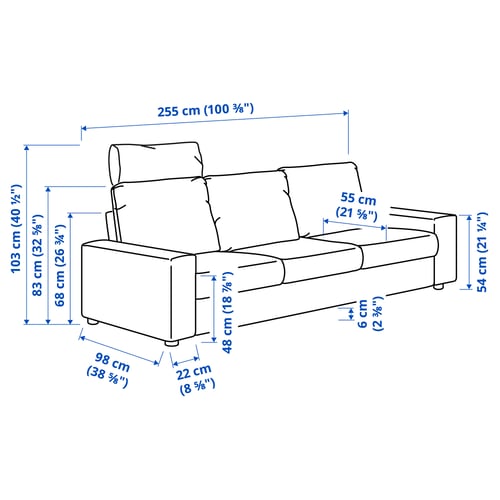 Illustration with measurements for the product: VIMLE.