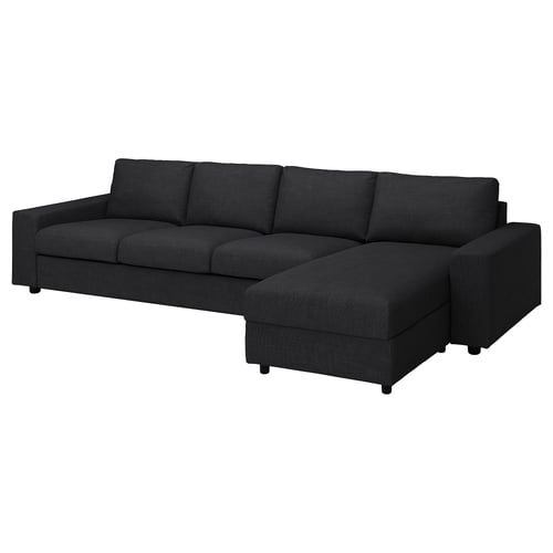 Dark grey VIMLE sectional sofa with chaise. Modern design, soft cushions, chaotic texture.