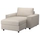 VIMLE beige sofa, light grey fabric, l-shaped, with storage.
