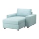 VIMLE light blue sofa chair with storage, square shape, removable cover.