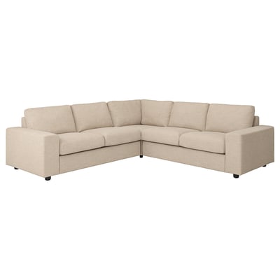 VIMLE sectional sofa, beige, sleek & modern design, l-shaped with cushions.