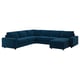 A blue VIMLE sectional sofa with a chaise lounge. The sofa has a sleek, modern design with plush cushions and dark wooden legs.