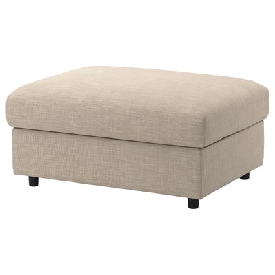 VIMLE footstool: beige, fabric, square, raised edges.