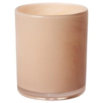 A VINDSTILLA candle holder in a brownish hue, handcrafted from glass with a unique, reflective design.