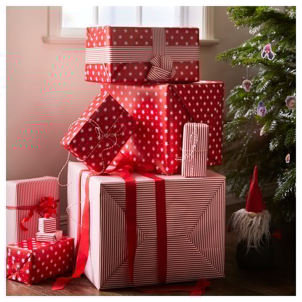 VINTERFINT Gift wrap roll, stripe pattern red/white, 3x0.7 m - IKEA