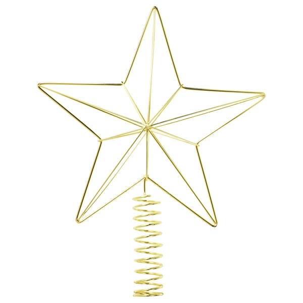Golden, wireframe star christmas tree topper, 3d shape, metallic gold