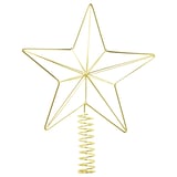 Golden, wireframe star christmas tree topper, 3d shape, metallic gold