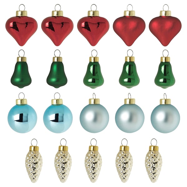 VINTERFINT Tree ornament set of 20, bauble glass/mixed shapes mixed colours