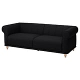 Black VISKAFORS sofa, classic design, deep seat, soft rounded arms, wooden legs, inviting.