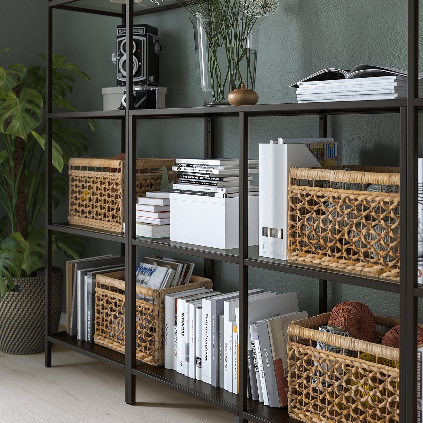 VITTSJÖ storage combination, black-brown/glass, 202x36x175 cm - IKEA