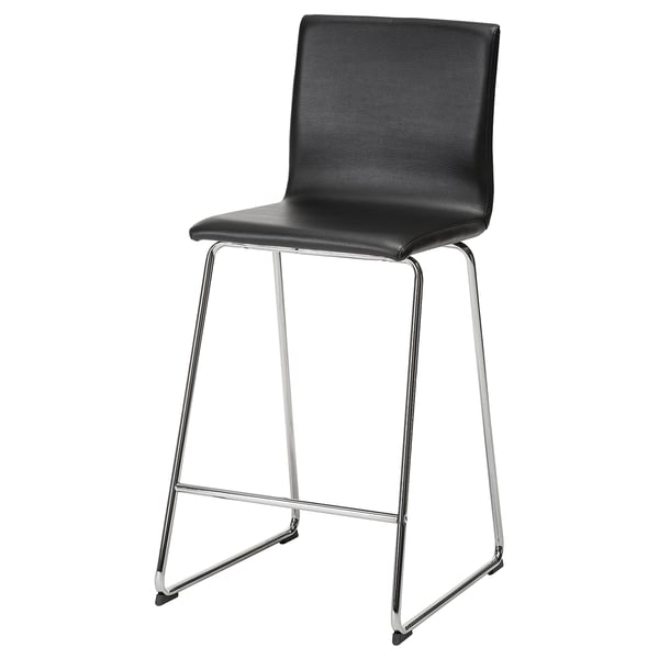 VOLFGANG bar stool with backrest, chrome-plated/Bomstad black, 67 
