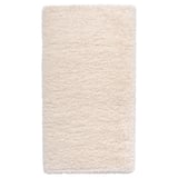 This is an a white, shaggy area rug with varying textures. Its rectangular and made from polypropylene.