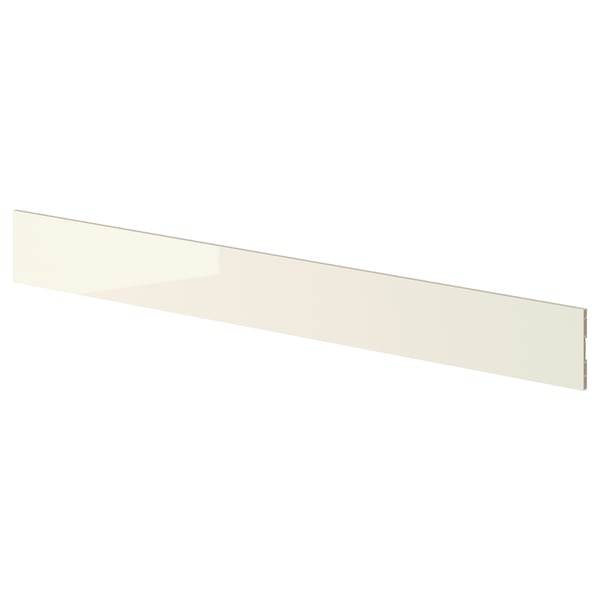 VOXTORP beige high-gloss kitchen plinth, sleek and modern, wipes clean easily.