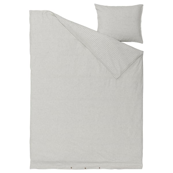 ÅKERFIBBLA dekbed & kussenset, wit/zwart geruit, katoen/linnen, zacht, voorgewassen.