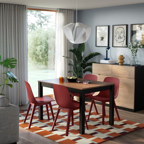 ÅLHULT / ODGER Tafel en 4 stoelen, zwart/bruin/rood, 120x80 cm
