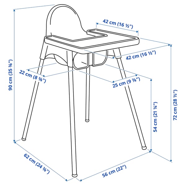 Hoge kinderstoel met blad, ANTILOP, wit IKEA