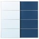 Een AULI schuifdeur met gespiegelde en blauwe panelen, gemaakt van aluminium en glas in een modern design.