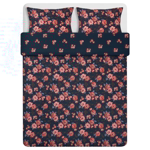 backvicker dekbedovertrek met 2 slopen donkerblauw bloem 240x220 60x70 cm ikea
